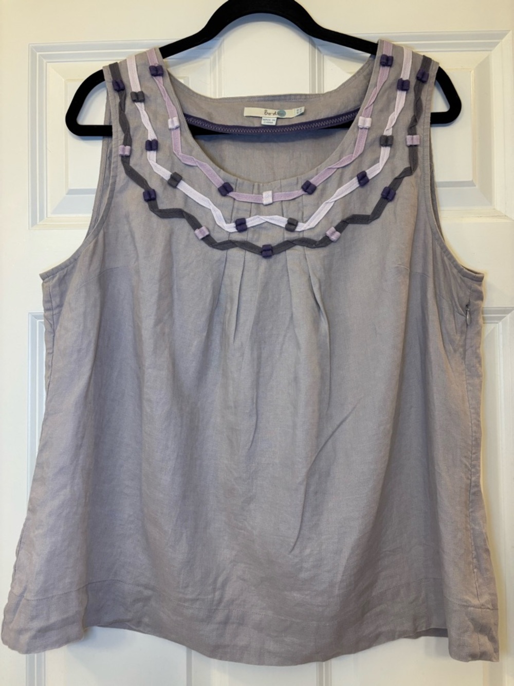 Boden Lavender Linen Blend Embellished Tank Top